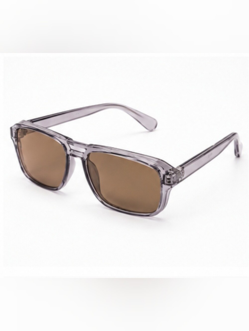 Unisex Transparent Gray Square Sunglasses with Brown Lenses